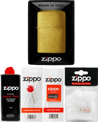 Produktbild von ZIPPO FEUERZEUG SET MESSING GEBÜRSTET BENZIN STEINE DOCHT BAUMWOLLE Zubehör