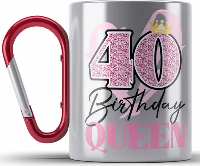 Produktbild von Trendation -  40. Geburtstag Edelstahl Tasse Karabiner Frau Geschenk 40er Geschenkidee 40 Mutter Frauen Lustig Geschenke (Rot)