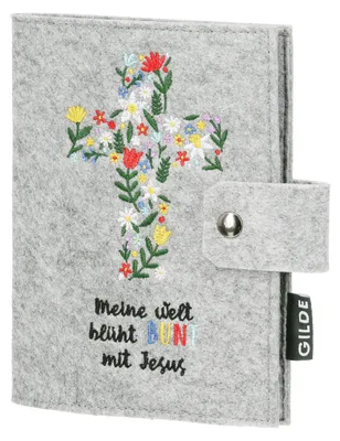 Produktbild von BUNTE WELT Gotteslobhülle - grau aus Filz - Höhe 18,5cm mit Bestickung