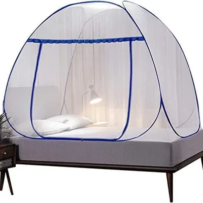 Produktbild von Moskitonetz als Bettzelt und Betthimmel, 180 cm, tragbares Reise-Moskitonetz mit faltbarer Einzeltür für Camping und Bett, Farbe: Blau, Größe: 150 cm