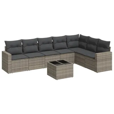 Produktbild von vidaXL 8-tlg. Garten-Sofagarnitur mit Kissen Grau Poly Rattan
