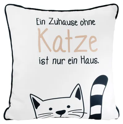 Image de GILDE Kissen, quadratisch, "Katzenbande", Spruch, Polyester, weiß, VE 3, L. 15 cm, B. 45 cm, H. 45 cm
