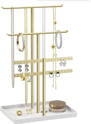 Immagine prodotto di Portagioie dorato da 32 cm per 80 collane, orecchini, bracciali e anelli