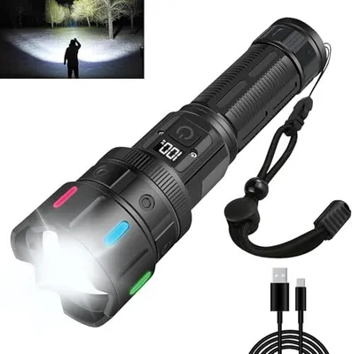 Produktbild von LED -LED -LED wiederaufladbare Torch, 20 W extrem helle 990.000 Lumen, starke taktische Fackeln, batteriebetriebene, 5 Lichtmodi, wasserdicht