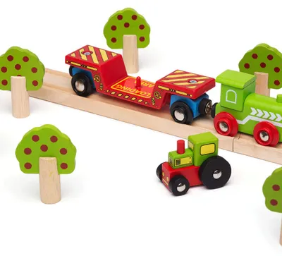 Obrázek produktu pro Bigjigs Rail Vagon s traktorem + 2 koleje
