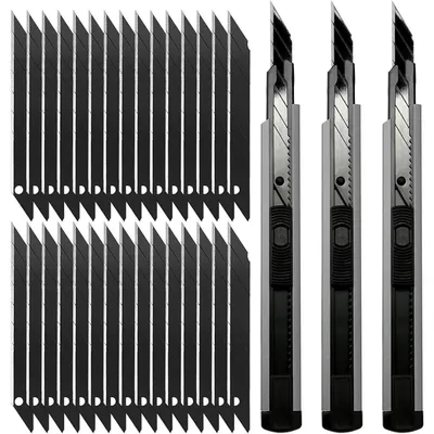 Productafbeelding van Set van 3 scherpzagen met 30 verwisselbare mesjes, 9 mm, zinklegering, grijs