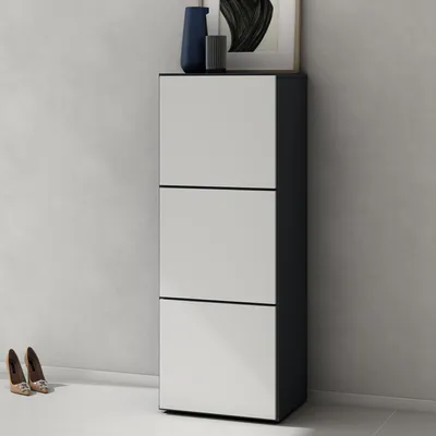 Produktbild von doporro Schuhschrank Schuhregal Schmal Schuhkommode 45cm in Anthrazit matt und weiß matt Holz Aufbewahrung für Schuhe mit 6 Fächern Schuhschrank02