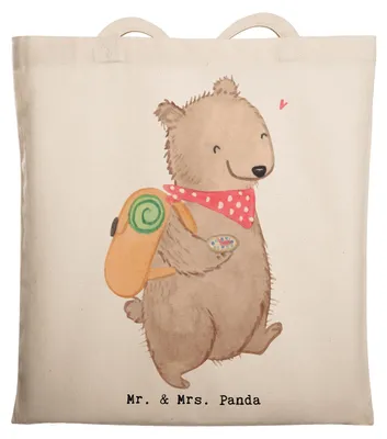 Produktbild von Mr. & Mrs. Panda Schultasche Bär Wandern - Transparent - Geschenk, Spazieren, Bergsteigen, Stoffbeutel, Natur Entdecken, Tasche, Outdoor Sport, Laptoptasche, Tote Bag
