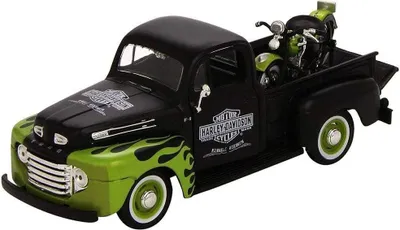 Immagine prodotto di Maisto 32171 - Modellino auto - Ford F1 Pick-Up '48 + Harley FL Panhead '48 (nero-verde, scala 1:24)