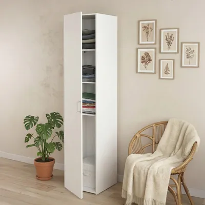 Image de Khutulun - Armoire Multifonction 1 Porte, 42x175h cm Blanc, Porte-Manteaux
