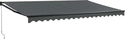 A dark grey retractable awning is shown against a white background.