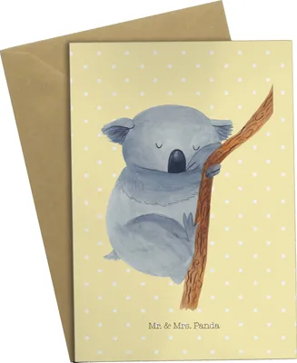 Produktbild von Mr. & Mrs. Panda babykarte Koalabär - Gelb Pastell - Geschenk, Schlafzimmer, weihnachtskarten, Bär, glückwunschkarten, osterkarten, schlafen, Traum, Lustige Sprüche