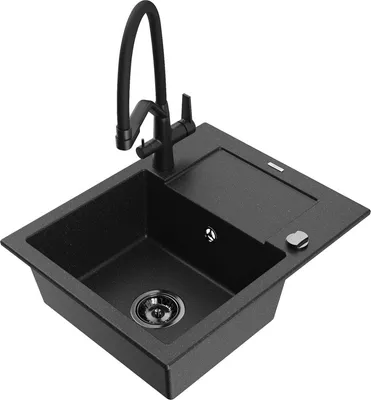 Produktbild von Mexen Enzo 1 Becken-Granitspüle mit Abtropffläche und Mischbatterie Duo, Schwarz/Silbermetallic - 6506-73-671701-70-B