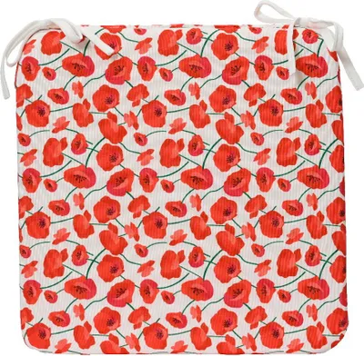Produktbild von Gartenstuhlkissen 40x40cm Rot/Weiß Mohnblumen Wetterfest Polyester Bequem Pflegeleicht