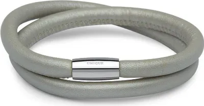 Produktbild von Zweireihig gewickeltes Lederarmband für Charms grau