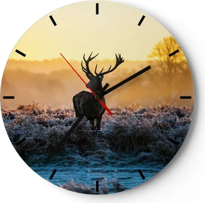 Produktbild von Wanduhr - Rund - Glasuhr - Feld Nebel Natur Baum - 30x30cm - Schleichendes Uhrwerk - Lautlos - zum Aufhängen bereit - Dekoration Modern - Wanddekoration aus Glas - C3AR30x30-2428