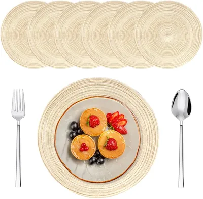 Imagen del producto de Juego de 6 individuales tejidos, de 30 cm de diámetro, de algodón, antideslizantes, para la cocina
