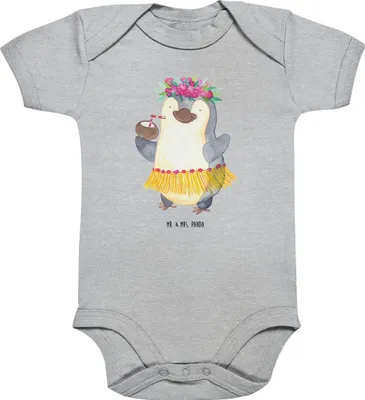 Produktbild von Mr. & Mrs. Panda Strampler Baby Pinguin Kokosnuss 1. - 3. Monat - Heather Grey - Geschenk, Hawaii, Entspannt, Erholt, babykleidung body, baumwolle, Urlaub, overall, Aloha