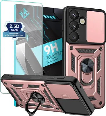 Produktbild von Armor Handyhülle für Samsung Galaxy S25 FE mit 9H Displayglas Displayschutz Kameraschutz Handy Panzer Case Cover Schutzhülle Outdoor Farbe: Rosegold