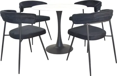 Produktbild von Tischgruppe  Essgruppe 5-teilig Weiß Marmoroptik/Schwarz