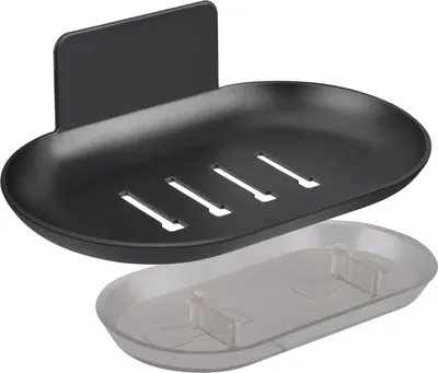 Produktbild von Selbstklebende Wandseifenspender, Edelstahl, mit Tropfschale, Wasserdicht, Schwarz