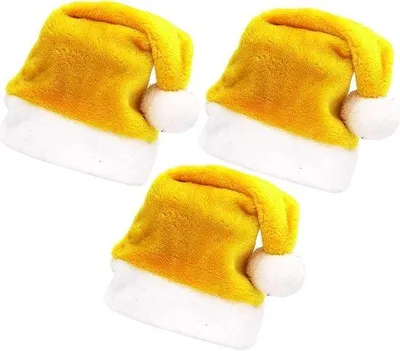 Produktbild von Weihnachtspuppe Erwachsene 3 Stück - Gelb - Plüsch Santa Hut