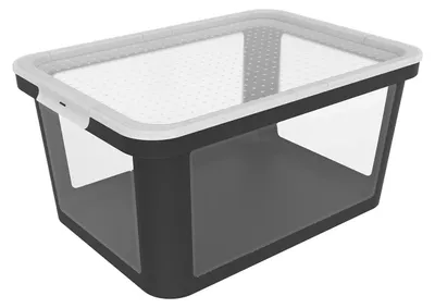 Aufbewahrungsbox 45 l mit Deckel, PP recycelt, transparent/schwarz