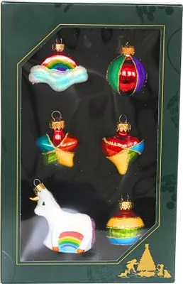 Produktbild von Dekohelden24 Lauschaer Christbaumschmuck: 6er Set Einhorn Glaskugeln