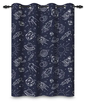 Zdjęcie produktu dla Ciemnoszara zasłona zaciemniająca do pokoju dziecięcego, motyw kosmosu - 135x175 cm