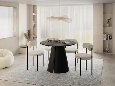 Produktbild von Esstisch Rund Ausziehbar im Loft-Stil – 120 bis 200 cm – Industrieller Platzsparender Tisch mit Schwarzen Konischem Metallbeinen für 6 bis 10 Personen, Esszimmer – Beton-Optik Dunkelgrau