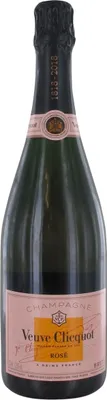 A bottle of Veuve Clicquot Rosé champagne.