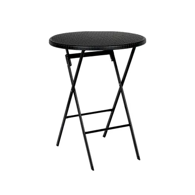 Produktbild von Floordirekt Klapptisch Toyama runder Gartentisch klappbar Ø60 cm schwarzer Balkontisch in Rattan-Optik wetterfest stabil bis 60 kg platzsparend