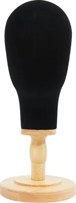 Produktbild von Perückenkopf - Mannequin-Kopf Displayständer - Leinenbezug - Holzsockel Ø16 cm - Kopfumfang 54 cm - Höhe 26/40 cm - Gewicht 0,66 kg - Schwarz
