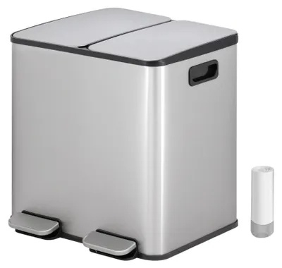 Imagen del producto de Vidacharmy Cubo de Basura Reciclaje 2 x 15L (30L), Acero Inoxidable Antihuellas, Doble Pedal, Cierre Suave, Cubos Extraíbles
