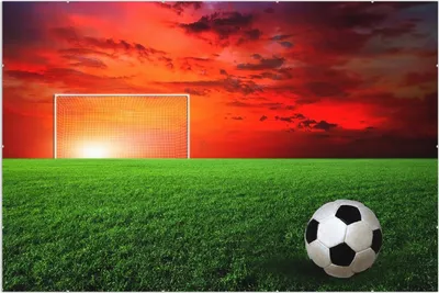 Produktbild von Wallario Wandbild Fußball - Fußballfeld bei Sonnenuntergang, Größe: 61 x 91,5 cm, Poster mit rahmenlosen Bildhalter