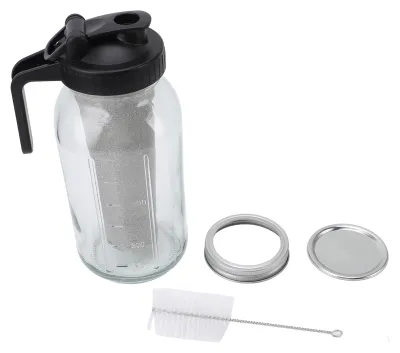 Image de Pichet pour cafetière à infusion à froid avec filtre en acier inoxydable, pichet pour cafetière à café glacé en verre épais, pichet avec bec verseur, couvercle et poignée, 2000 ml