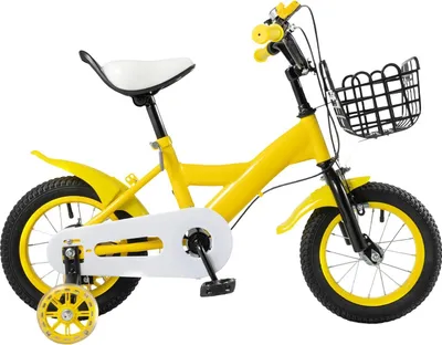 Produktbild von Kinderfahrrad - 30 cm Räder - Mit Stützrädern - Blinklichter - V-Brake vorn und hinten - Stahlrahmen - Für Körpergröße 80–95 cm - Max. Belastung 80 kg - Gelb
