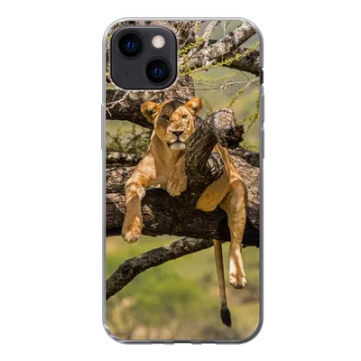 Produktbild von MuchoWow® Handyhülle Schutzhülle Hülle für iPhone 13 Löwe - Baum - Braun Silikon Softcase Handy Hülle - Karteninhaber
