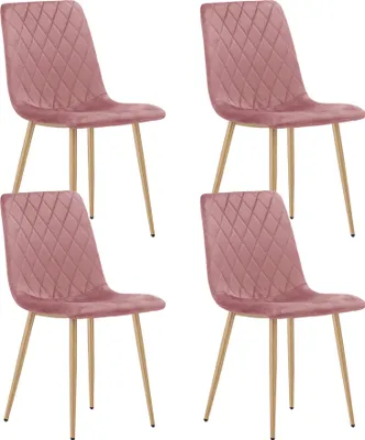 Image de Chaise de salle à manger Chaise de salon avec assise en velours avec pieds métalliques noirs, salon, bureau, chambre à coucher salle à manger rose set de 4 pièces