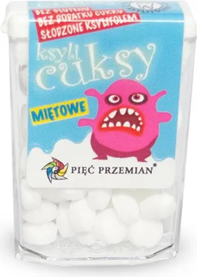 Zdjęcie produktu dla CUKIERKI Z KSYLITOLU KSYLICUKSY O SMAKU MIĘTOWYM BEZGLUTENOWE 13 g - PIĘĆ PRZEMIAN