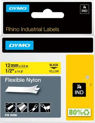 Zdjęcie produktu dla DYMO 12mm RHINO Flexible Nylon Tape, D1, Nylon, 3,5 m, 1 szt., 34 mm, 87 mm