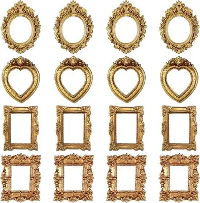 Produktbild von Mini-Fotorahmen – 16 Stück – Kleine Goldrahmen – Vintage-Fotorahmen – Vintage-Fotorahmen aus Kunstharz – Europäische Relief-Fotorahmen – Vintage