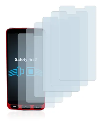 A smartphone with multiple transparent screen protectors layered over it.