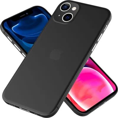 A black iPhone 13 Mini case is shown diagonally with two other iPhones in the background.