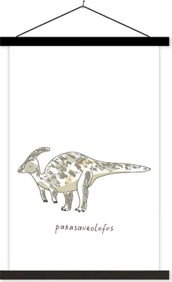 Produktbild von MuchoWow® Textilposter Kinderzimmer - Parasausolophus - Dinosaurier - Junge - Mädchen - Kind 60x90 cm mit schwarzem Rahmen - Poster Wohnzimmer