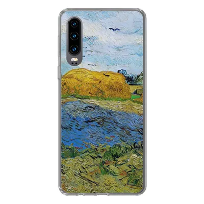 Produktbild von MuchoWow® Handyhülle Schutzhülle Hülle für Huawei P30 Heuballen unter einem regnerischen Himmel - Vincent van Gogh Silikon Softcase Handy Hülle - Kartenbesitzer