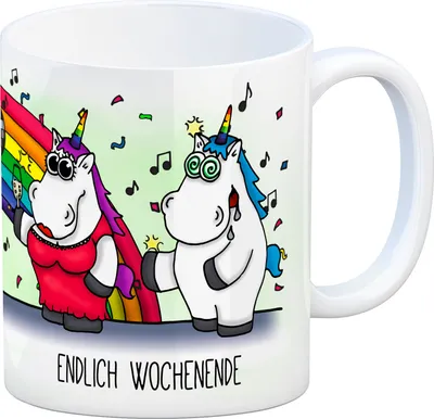 Produktbild von Honeycorns Kaffeebecher mit Einhorn Wochenende Motiv Tasse Becher
