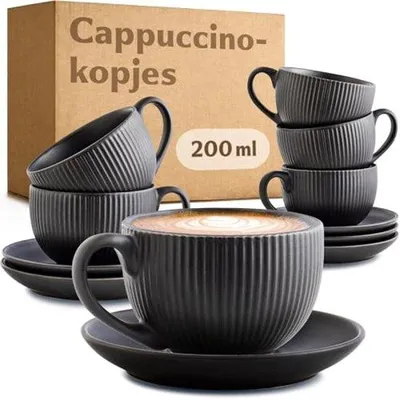 Imagen del producto de Juego de café de 6 tazas: cerámica, color , con rayas, capacidad de 200 ml