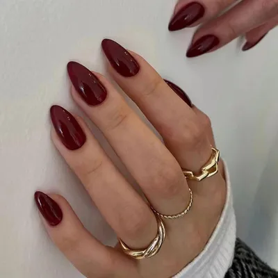 Produktbild von 24 Dunkelrote Mandel Press on Nails - Glänzende Burgundy Kunstnägel