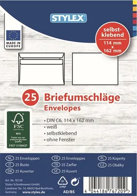 Produktbild von Briefumschläge, DIN C6, selbstklebend, 25 Stück,